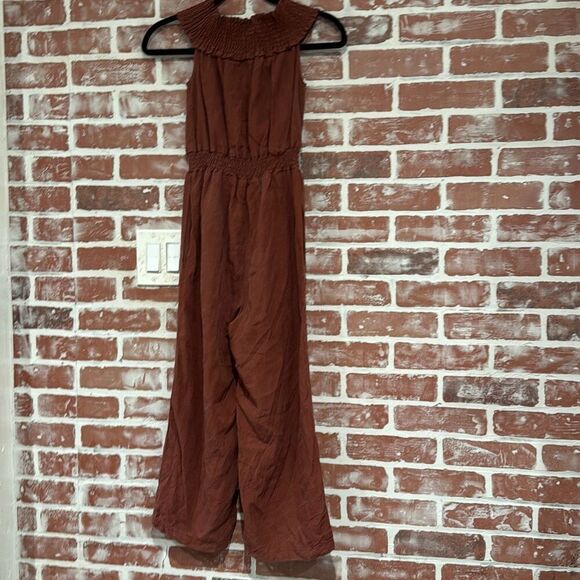 Shades of Grey by Micah Cohen Brown Wide Leg Cropped Linen Jumpsuit Size XS B35 - Picture 2 of 9